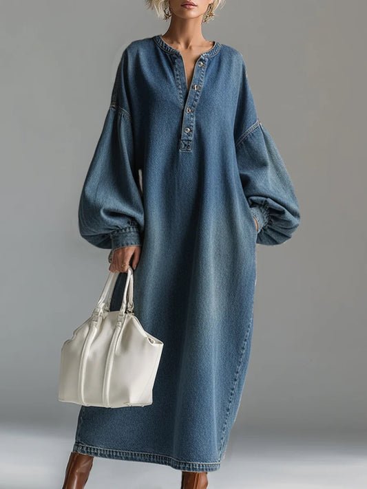 VVZ Distressed-finish denim midi skirt with a Polo-style stand collar