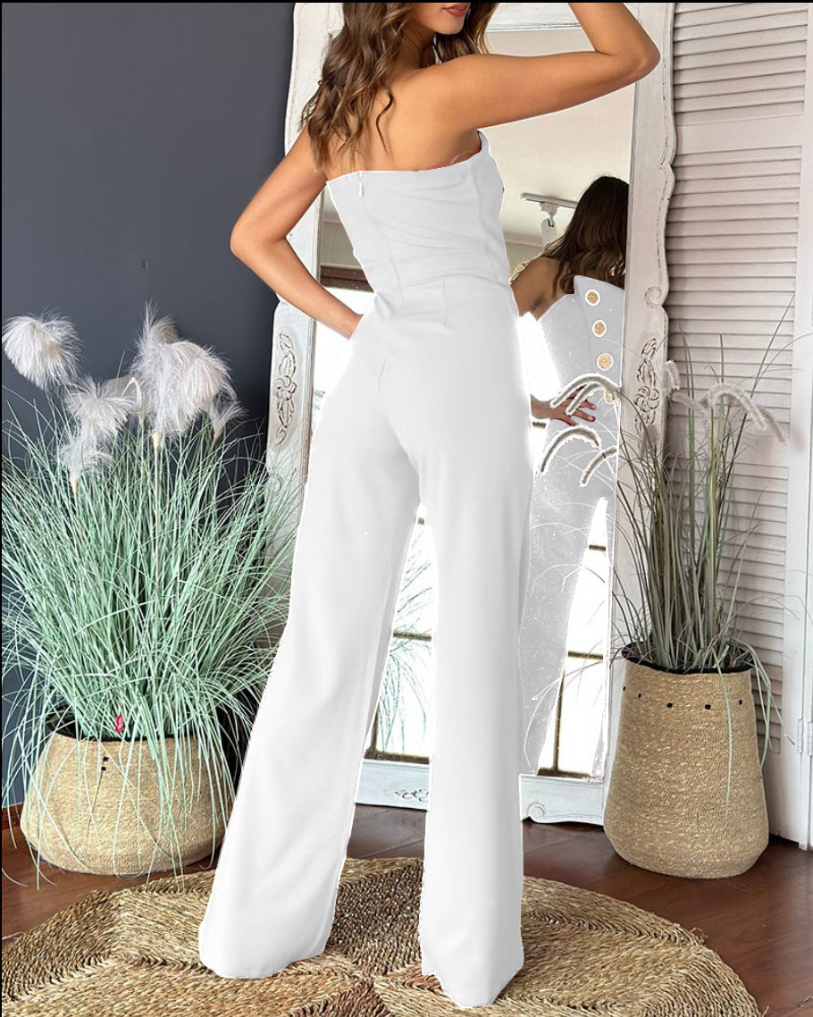VVZ Women's Sexy Strapless Flared Jumpsuit
