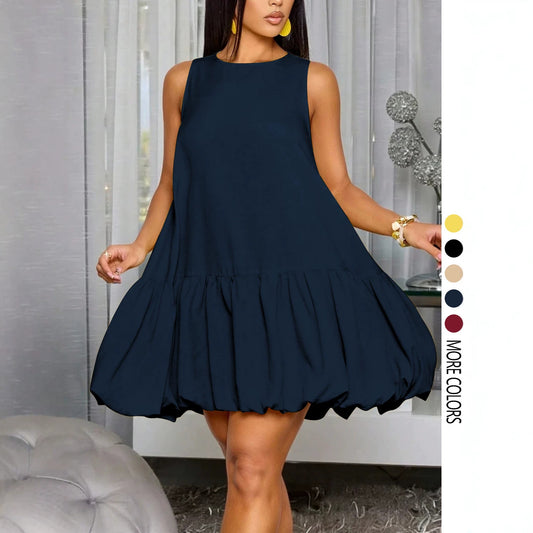 VVZ Sleeveless round-neck puff-sleeve dress