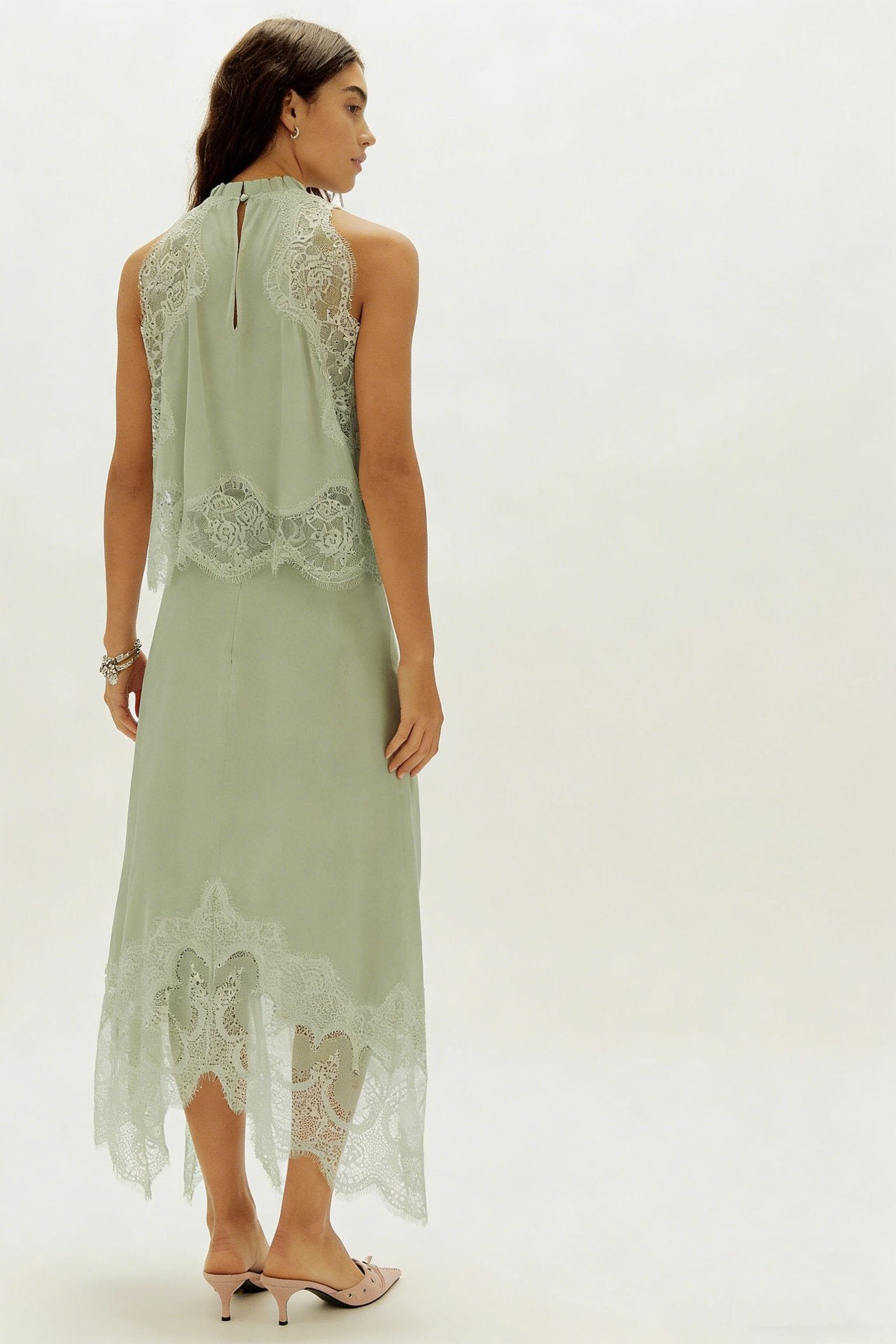 VVZ Women's Elegant Solid-Color Satin Two-Piece Set with Lace Splicing