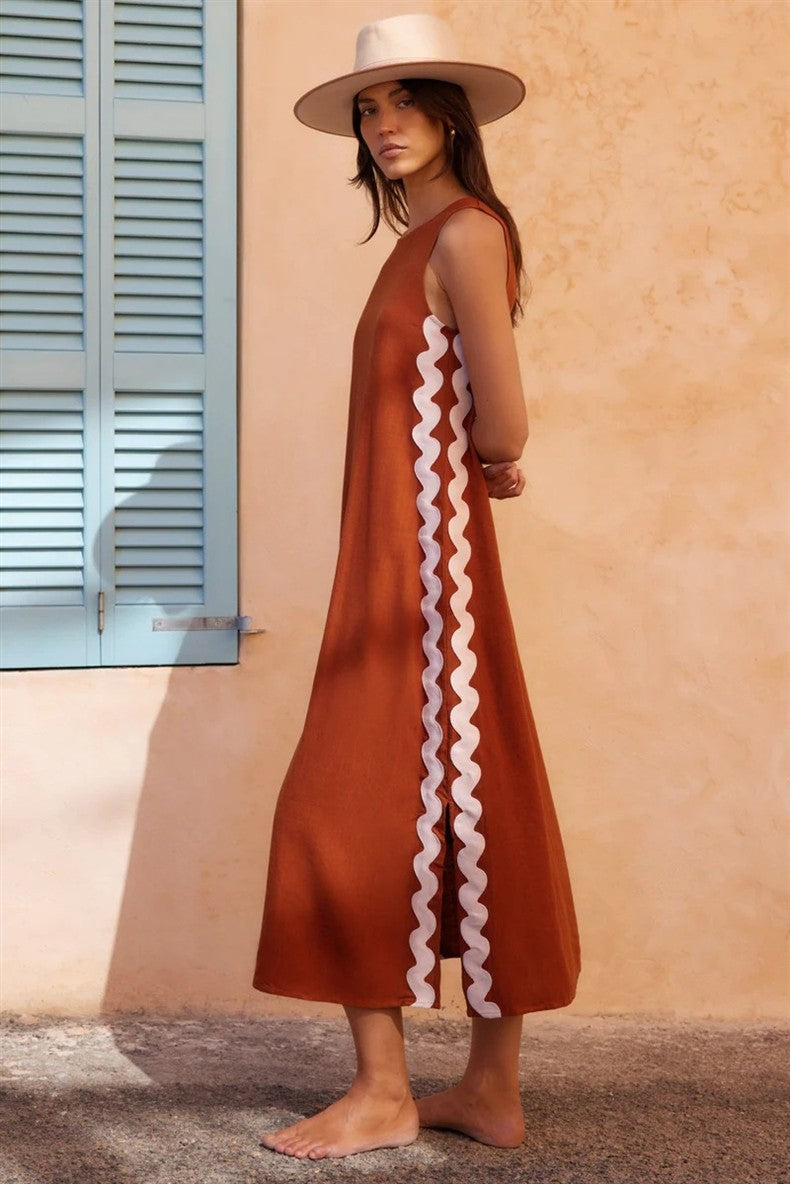 VVZ Casual Sleeveless Deep V-Neck Maxi Dress