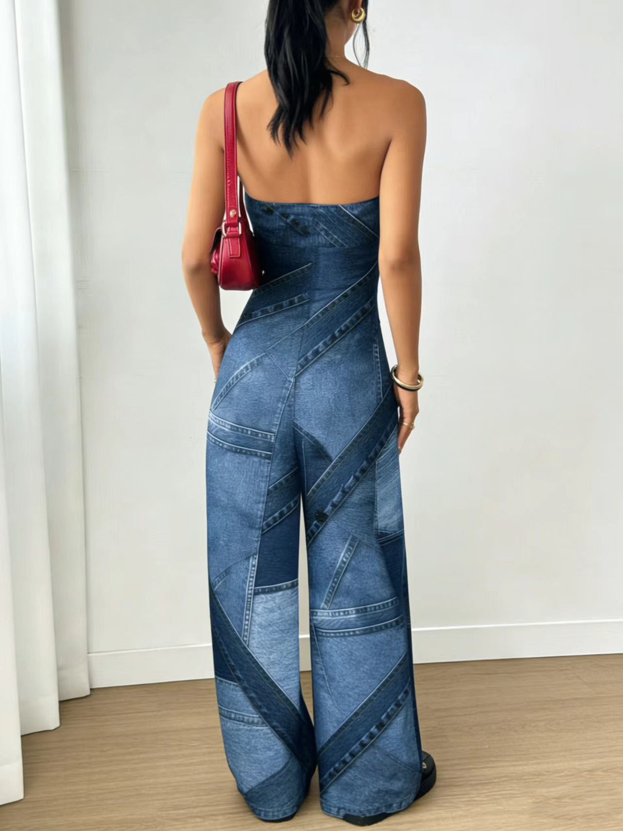 VVZ Trendy Faux-Denim Print Jumpsuit