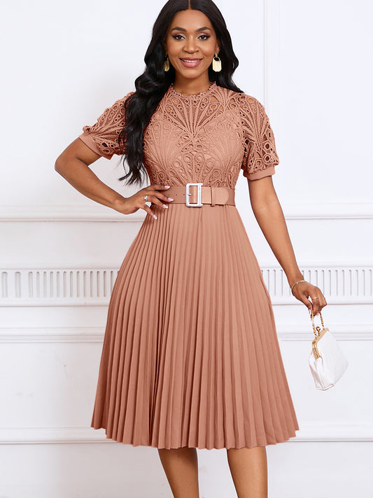 VVZ Women's Solid-Color Round-Neck Puff-Sleeve Mini Dress