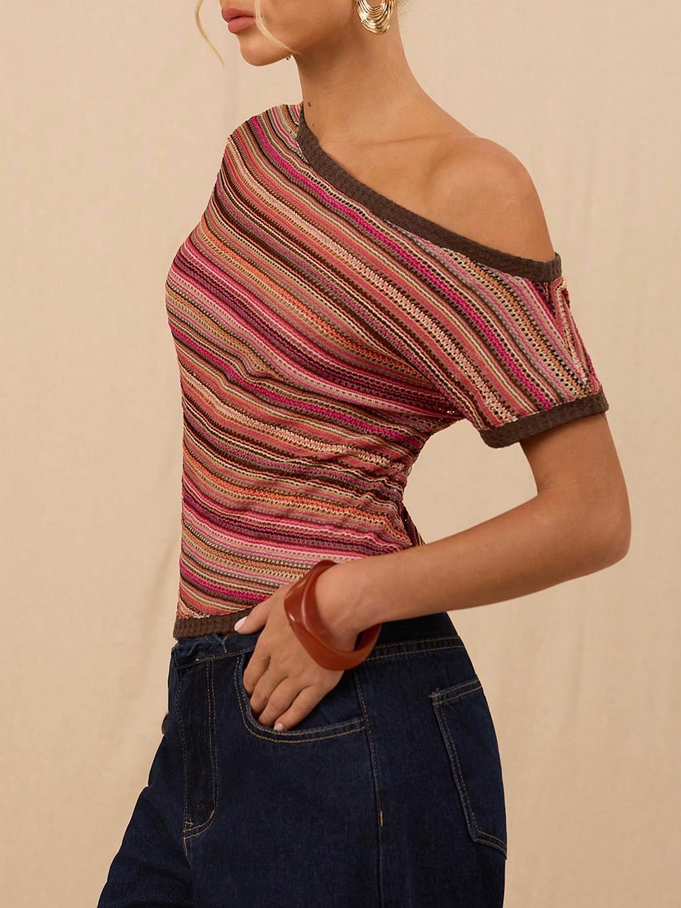 VVZ Women's Casual Striped Top Fitted T-Shirt