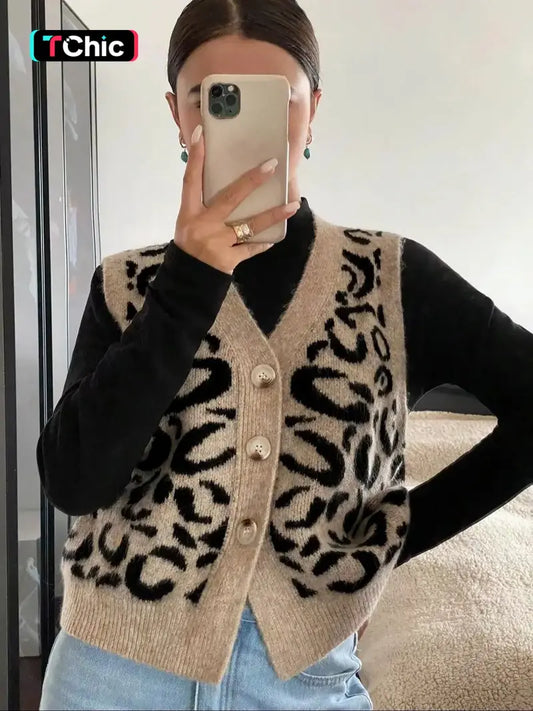 VVZ Women's Leopard Print Sweater Vest