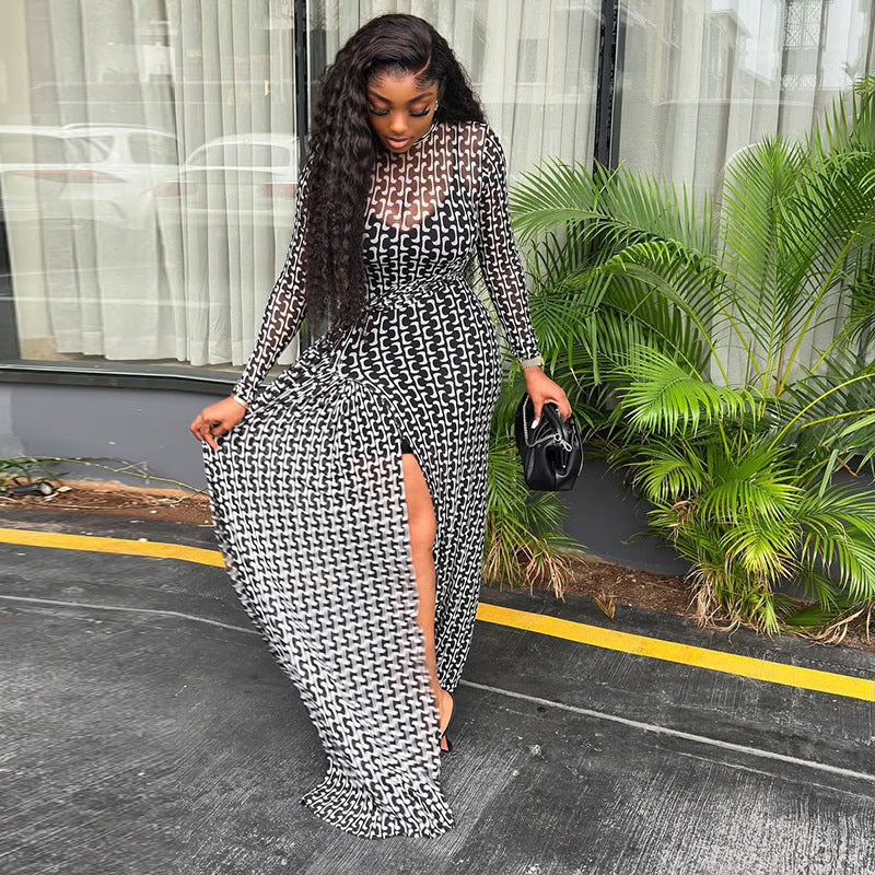 VVZ Women's two-piece geometric print long dress set
