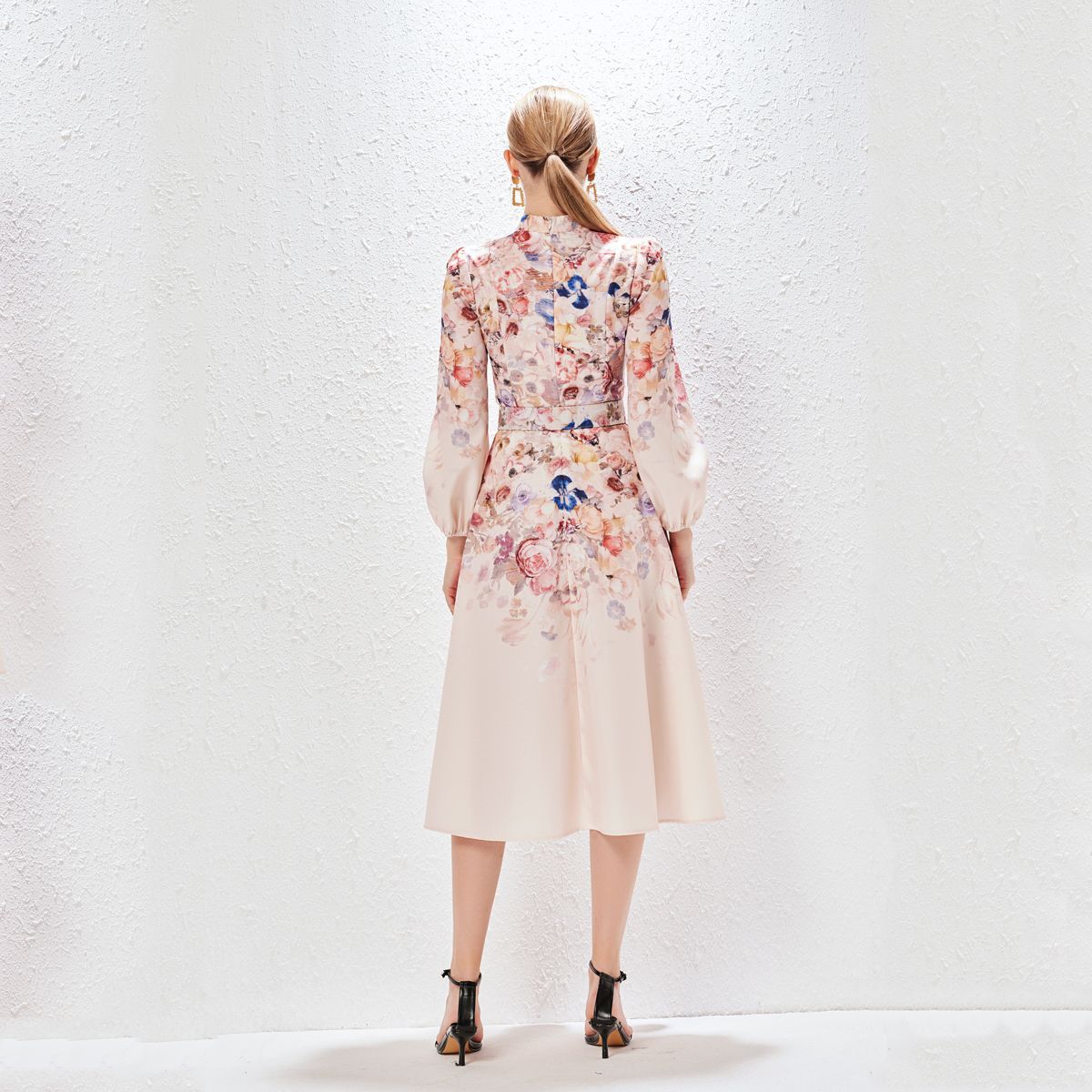 VVZ Belted Balloon Sleeve Floral Dress