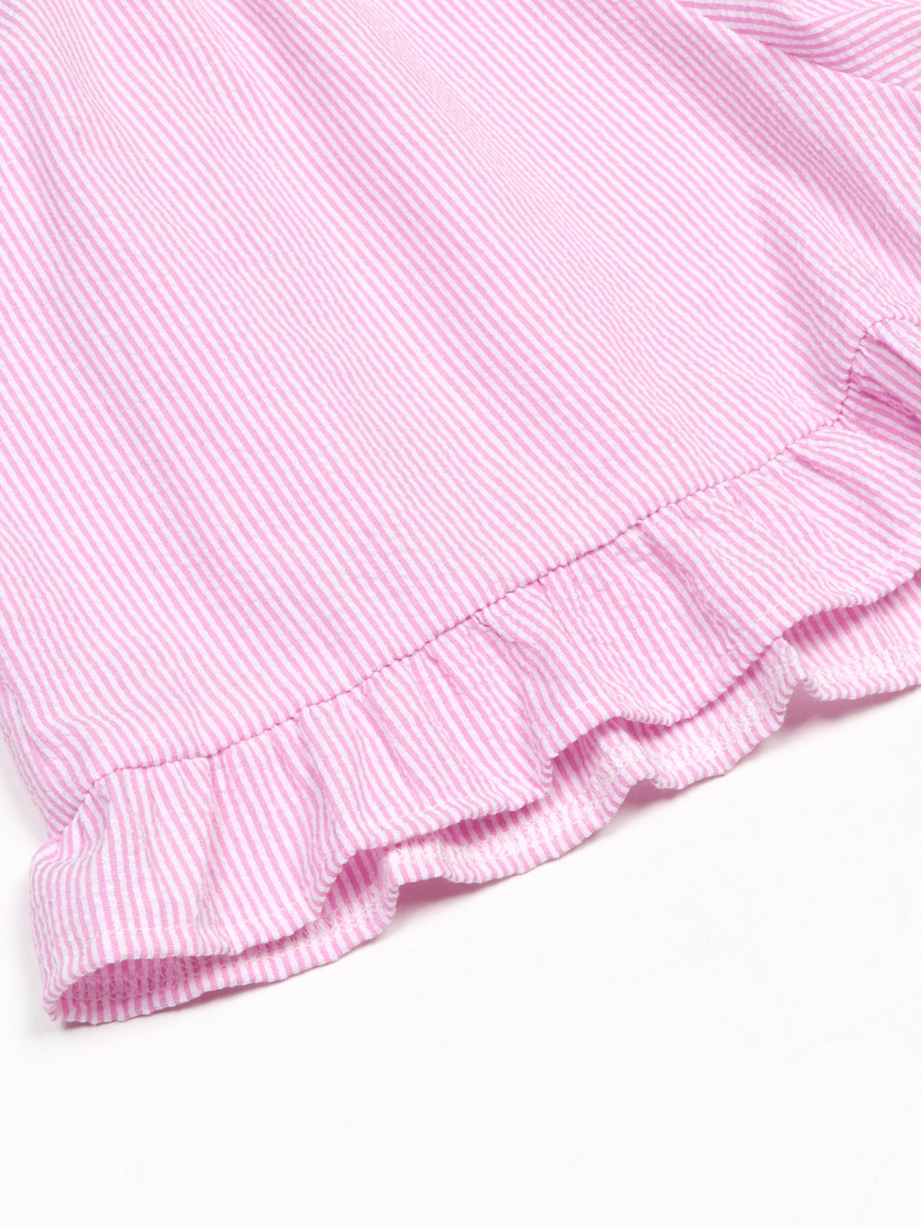 VVZ Striped long-sleeve puff-sleeve ruffled shirt and shorts