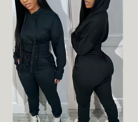 VVZ Women's Shirred Waist Tracksuit Set