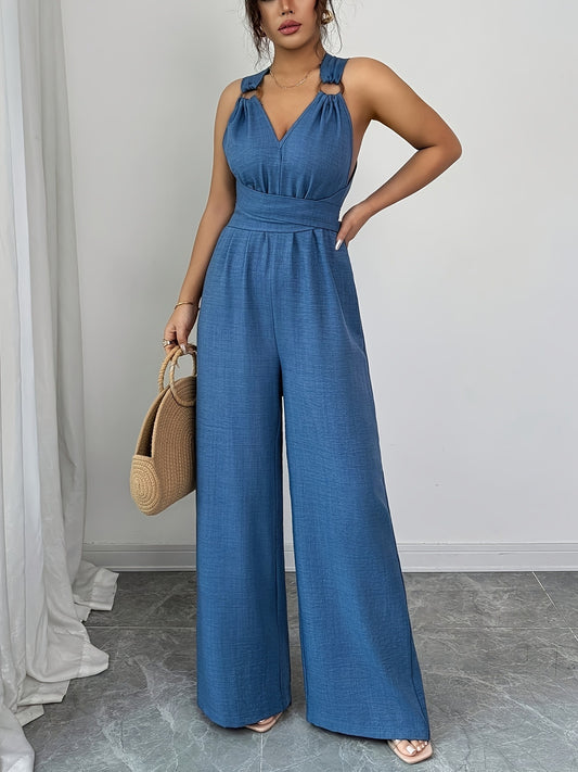 VVZ V-Neck, Tie-Waist, Wide-Leg Jumpsuit
