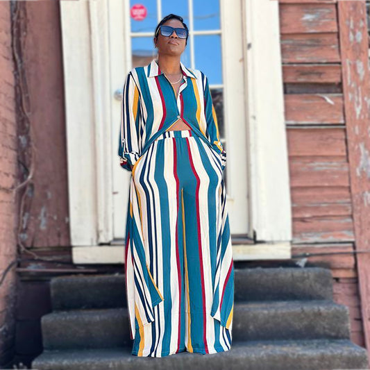 VVZ Long-Sleeve Shirt and High-Waisted Wide-Leg Pants