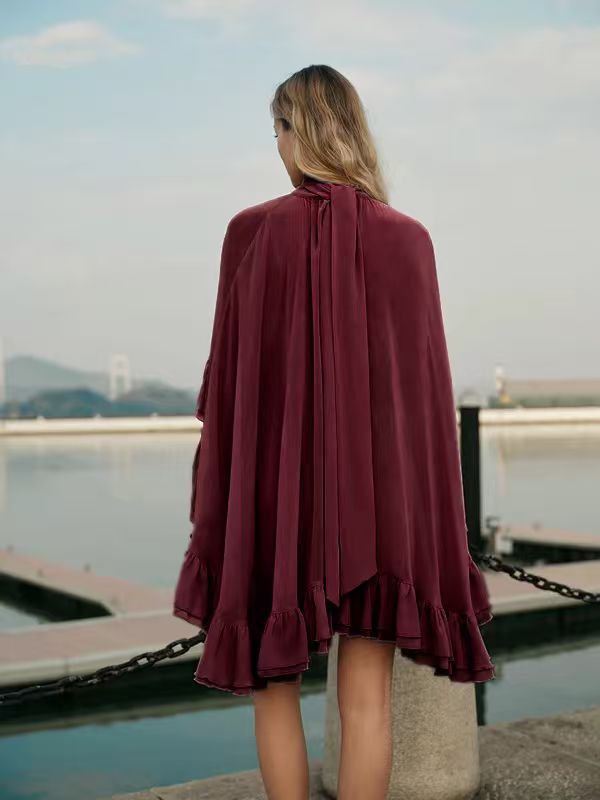 VVZ Semi-Sheer Chiffon Ruffled Dress