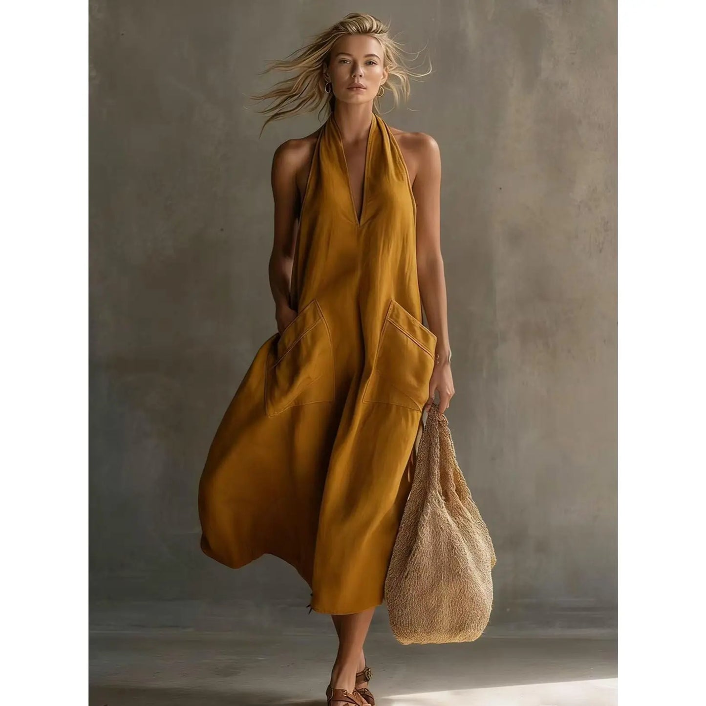 VVZ Women's Long Halter Dress