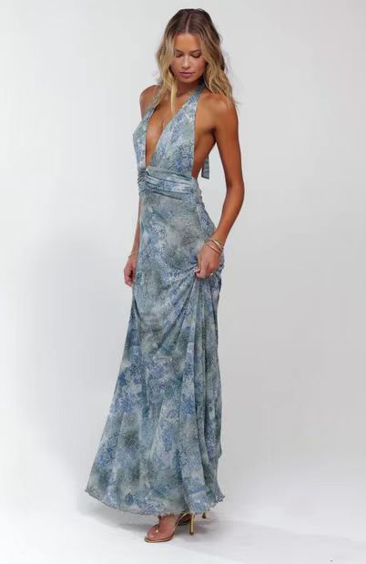 VVZ Backless Bodycon Printed Halter Dress
