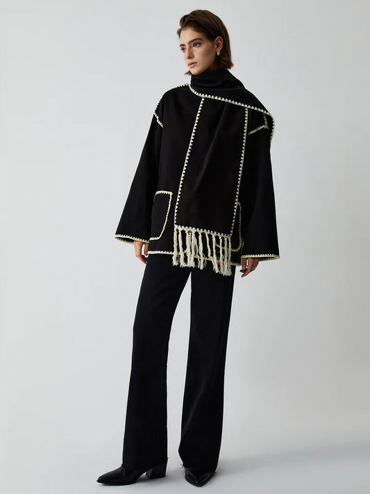 VVZ Contrast Trim Jacket With Matching Scarf