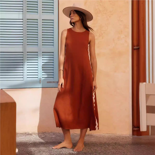 VVZ Casual Sleeveless Deep V-Neck Maxi Dress