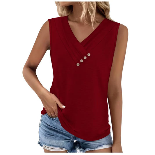 VVZ Women's Summer Button-Front V-Neck T-Shirt