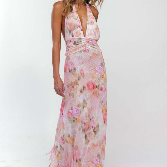 VVZ Backless Bodycon Printed Halter Dress