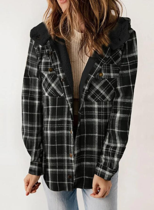 VVZ Women's Plaid Jacket Hooded Coat Flannel Hoodies