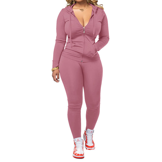 VVZ Women Casual Zip Up Hoodie & Fitness Yoga Jogger Set