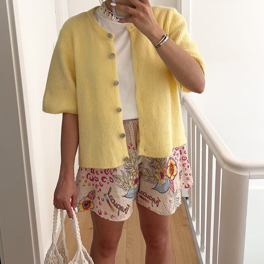 VVZ Women's Short-Sleeve Cardigan Sweater