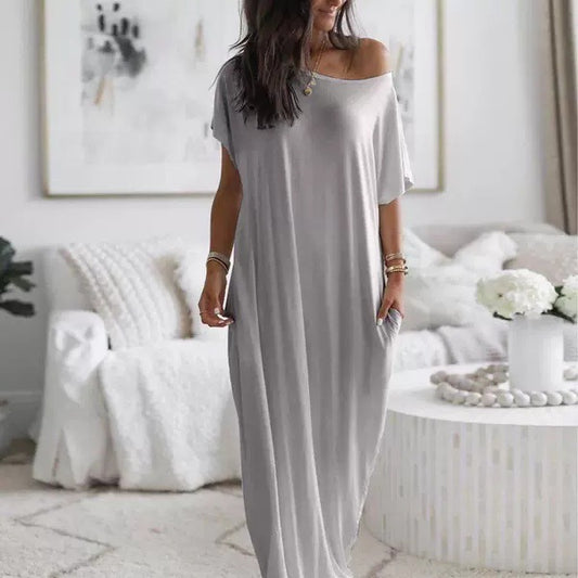 VVZ Women's Solid-Color Batwing-Sleeve Loungewear Dress