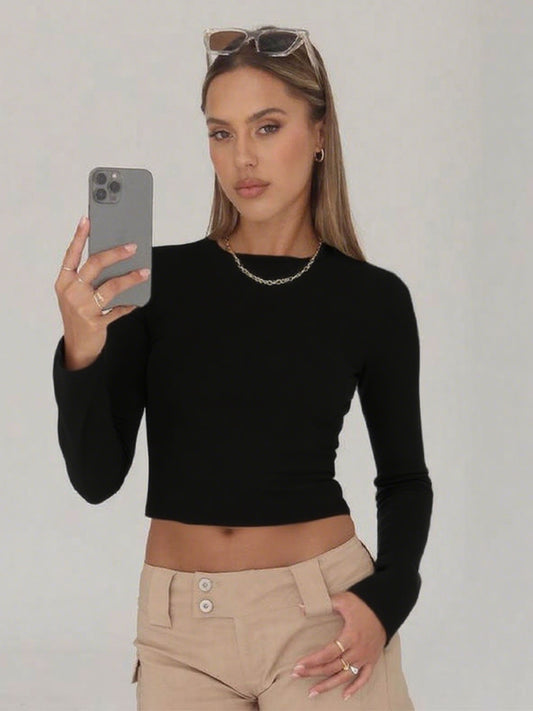 VVZ Long Sleeve Shirts Basic Crop Tops