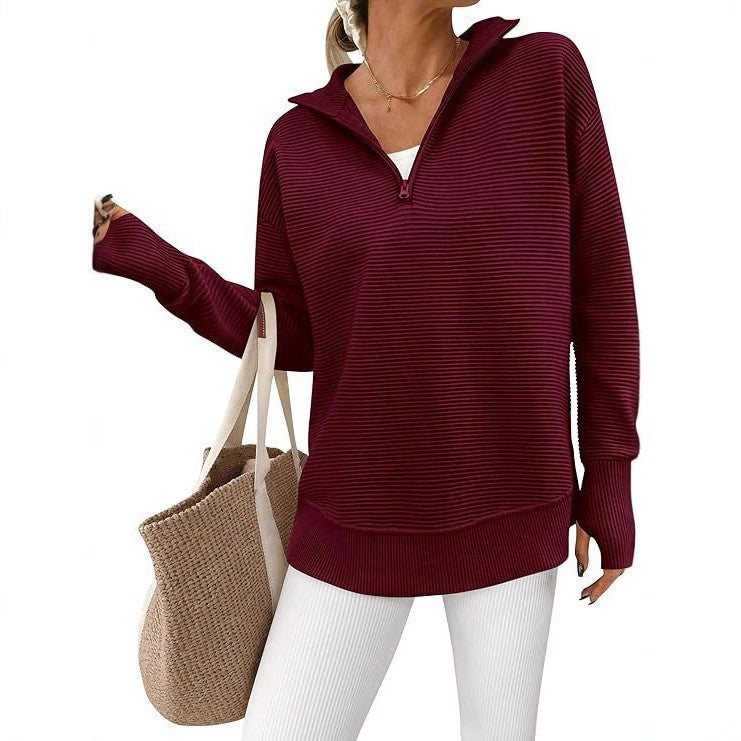 VVZ Women's Long Sleeve Pullover Sweater Casual Loose V Neck Collared Ribbed Knit Jumper Tops