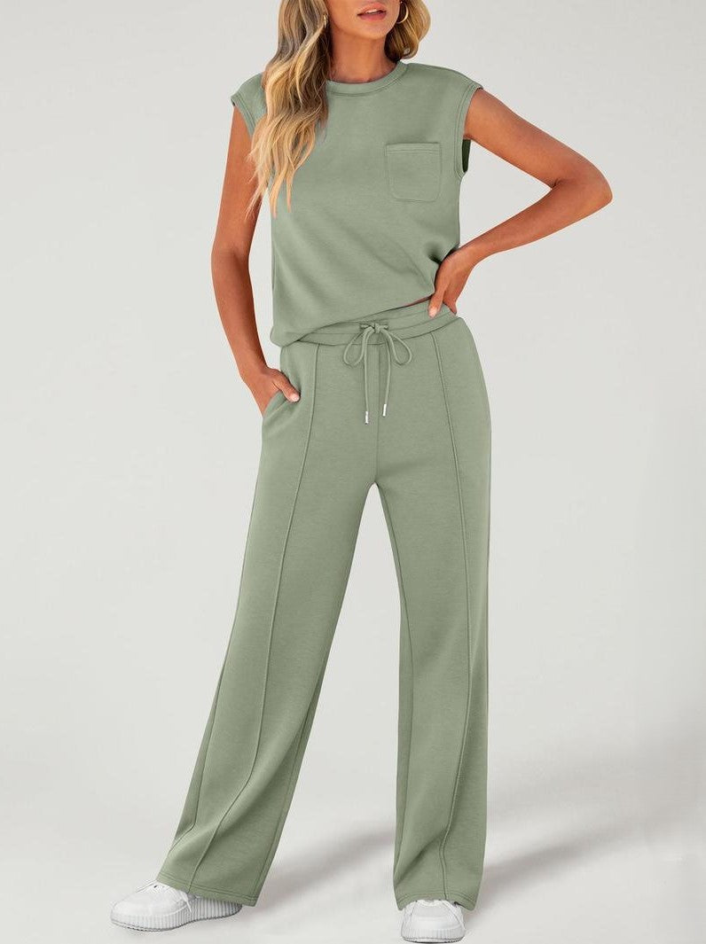 VVZ Women's Solid Tank Top & Drawstring Waist Pants Two-piece Set