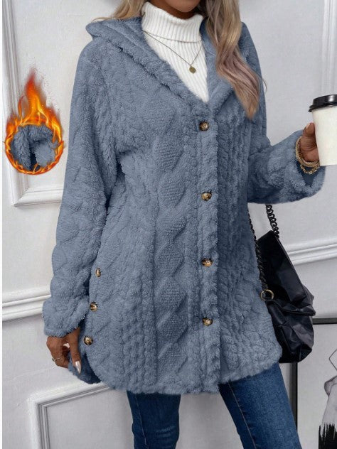 VVZ Women's Fall Winter Warm Fashion Jacquard Hooded Cardigan Long Sleeve Coat