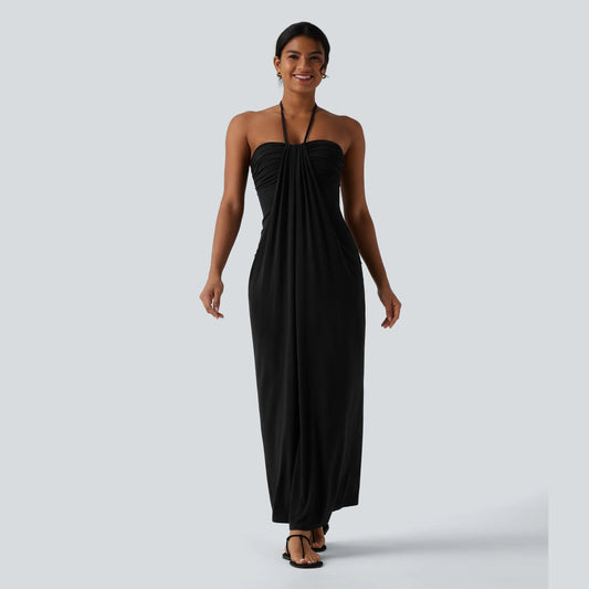 VVZ Halter-neck backless maxi dress with ties