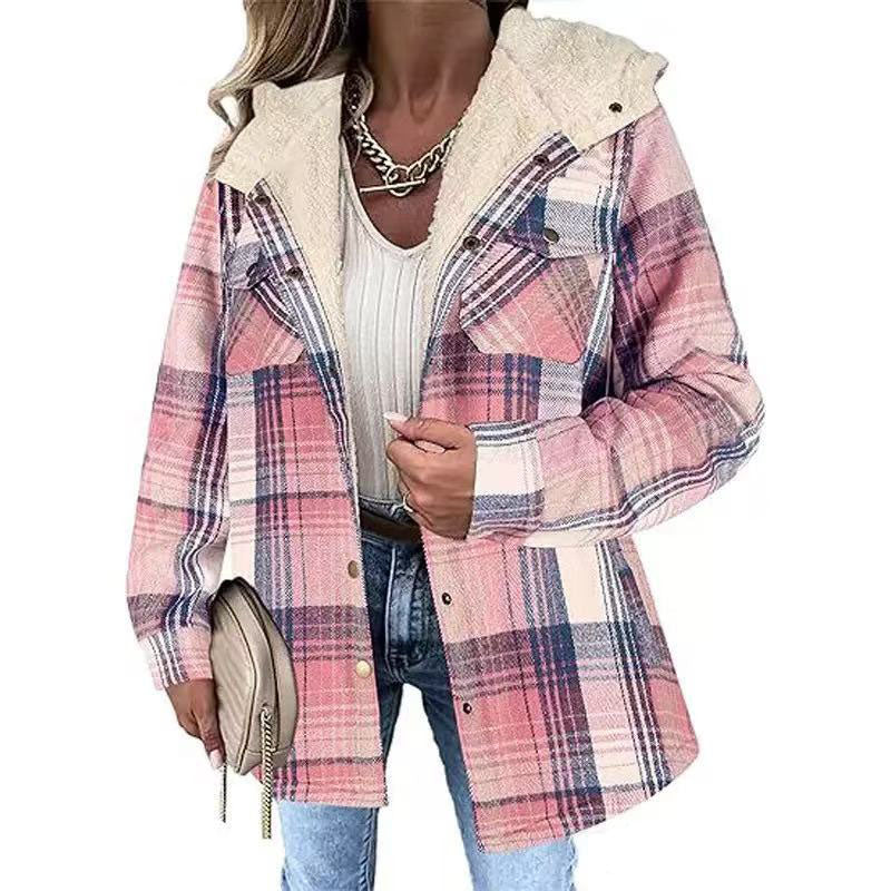VVZ Women's Plaid Jacket Hooded Coat Flannel Hoodies