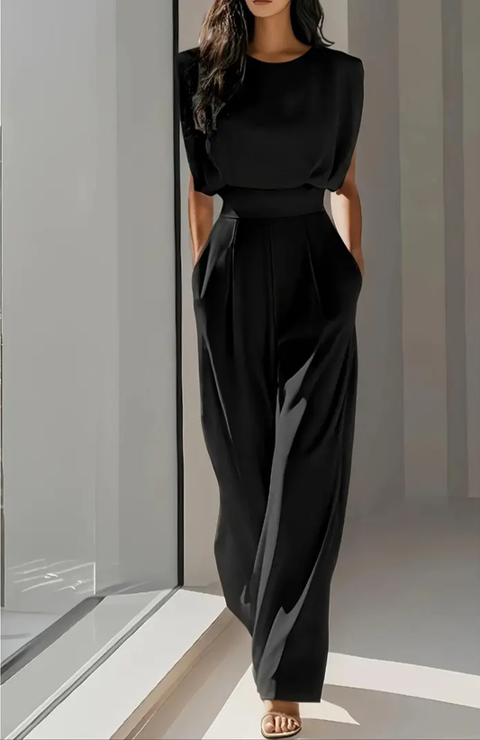 VVZ Women's Solid Split Hem Strapless Tube Top & High Waist Pants Set
