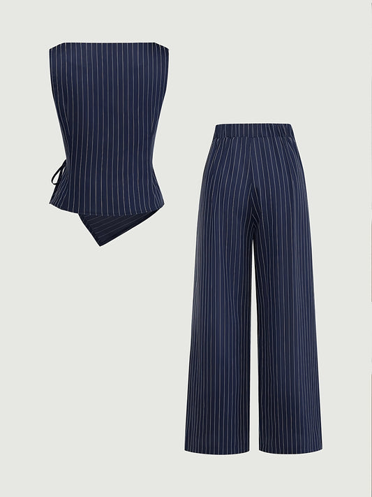 VVZ Women's Striped Tie-Front Tank Top and Straight-Leg Pants Set