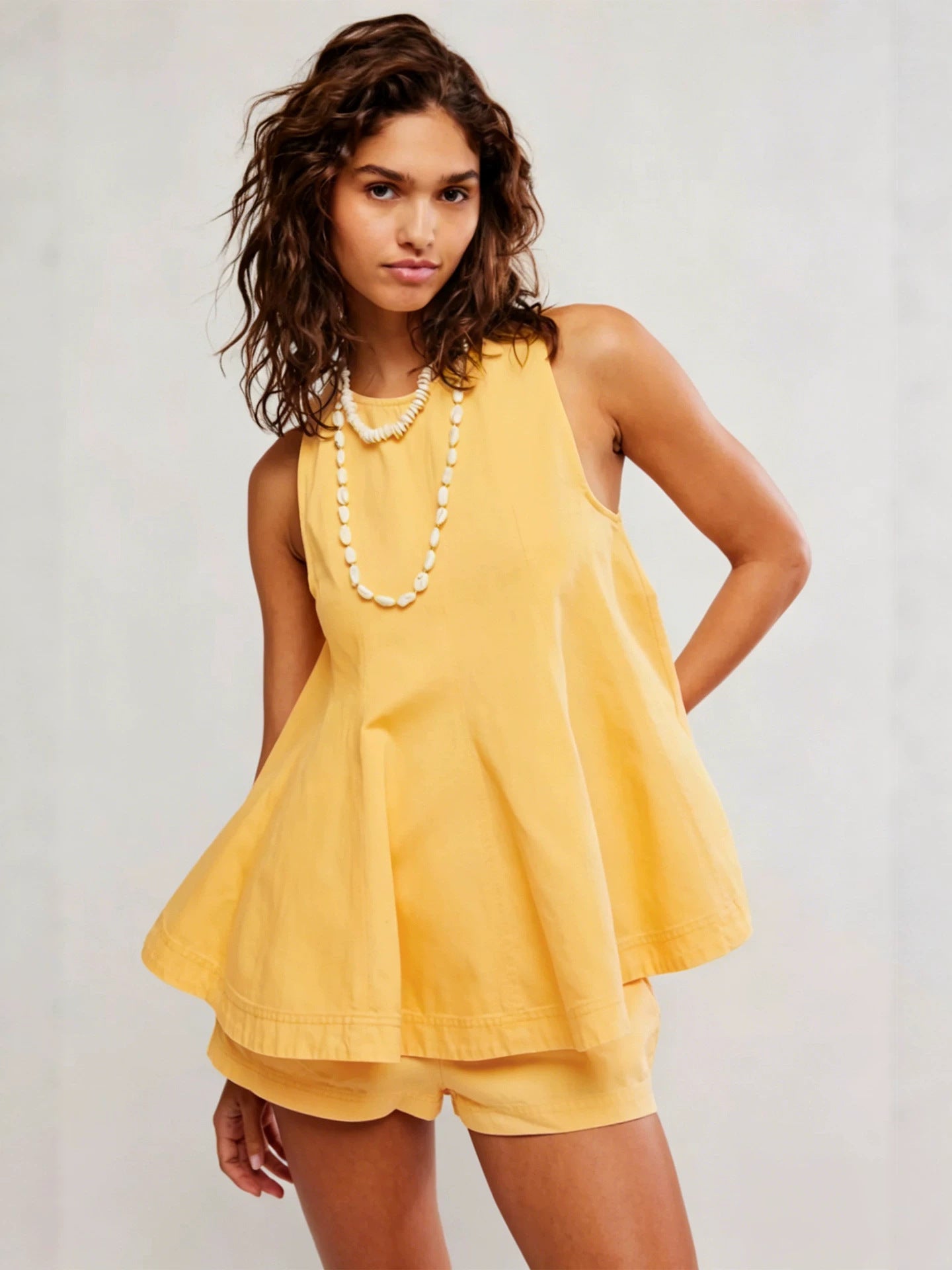 VVZ Casual Loose Sleeveless Denim Shorts Set