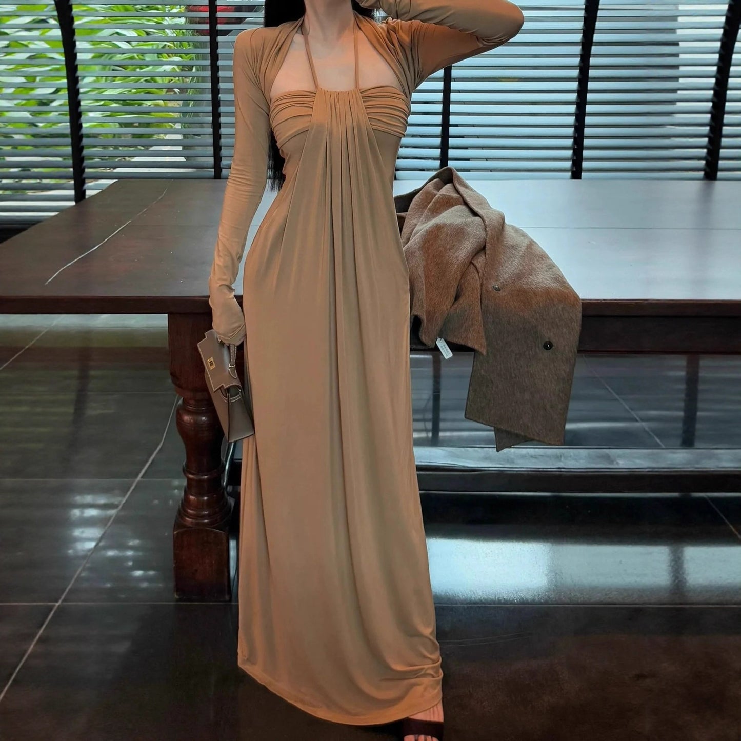 VVZ Halter-neck backless maxi dress with ties