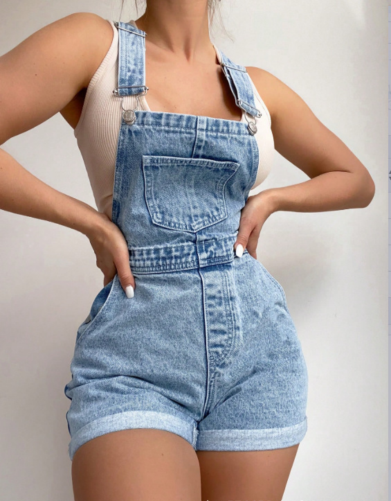 VVZ Vintage light-wash denim open-back overall shorts