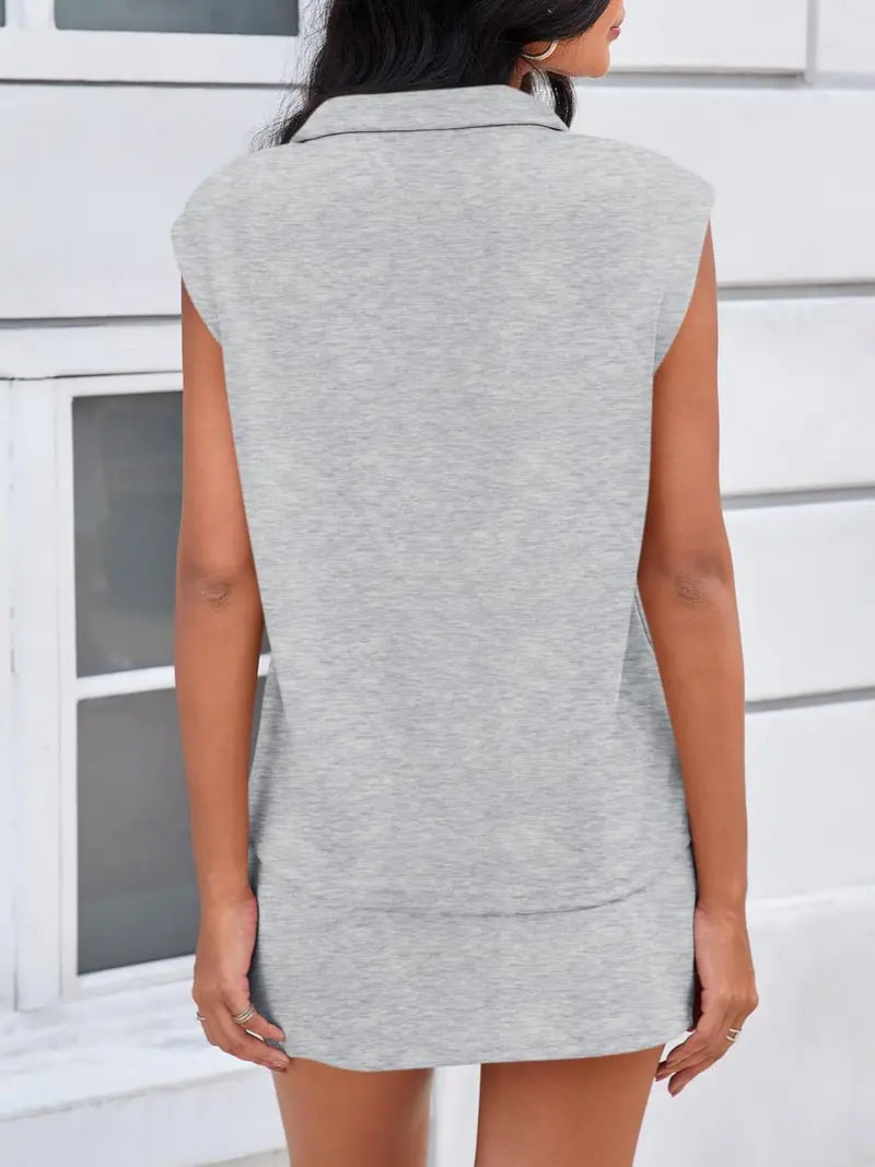 VVZ Summer Sleeveless Half-Zip Sweatshirt and Athletic Skort