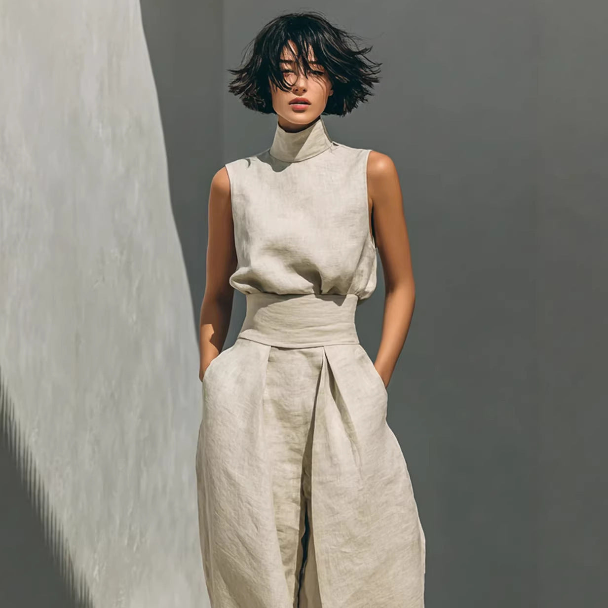 VVZ Elegant and stylish solid-color two-piece women's outfit