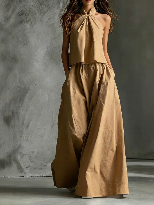 VVZ Loose-neckline sleeveless top and high-waisted wide-leg trousers