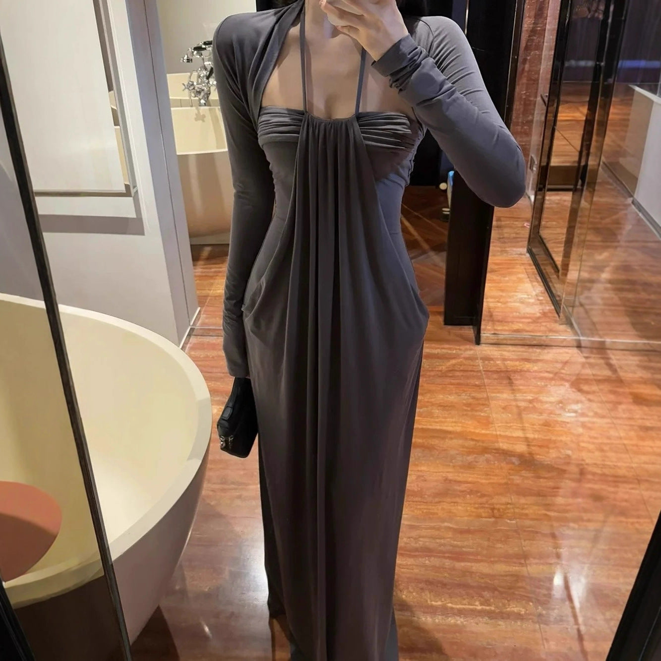 VVZ Halter-neck backless maxi dress with ties