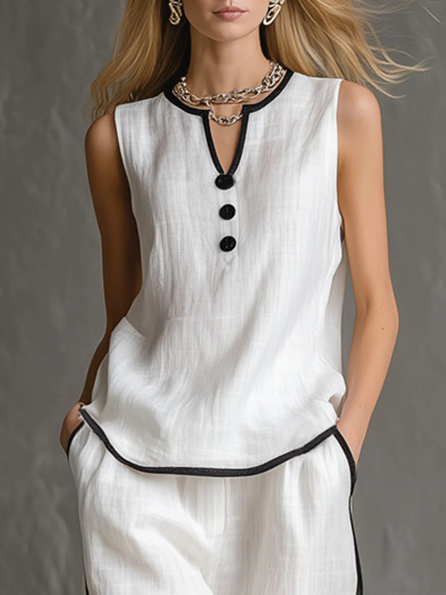 VVZ Women's Color-Block Piping V-Neck Loungewear Set