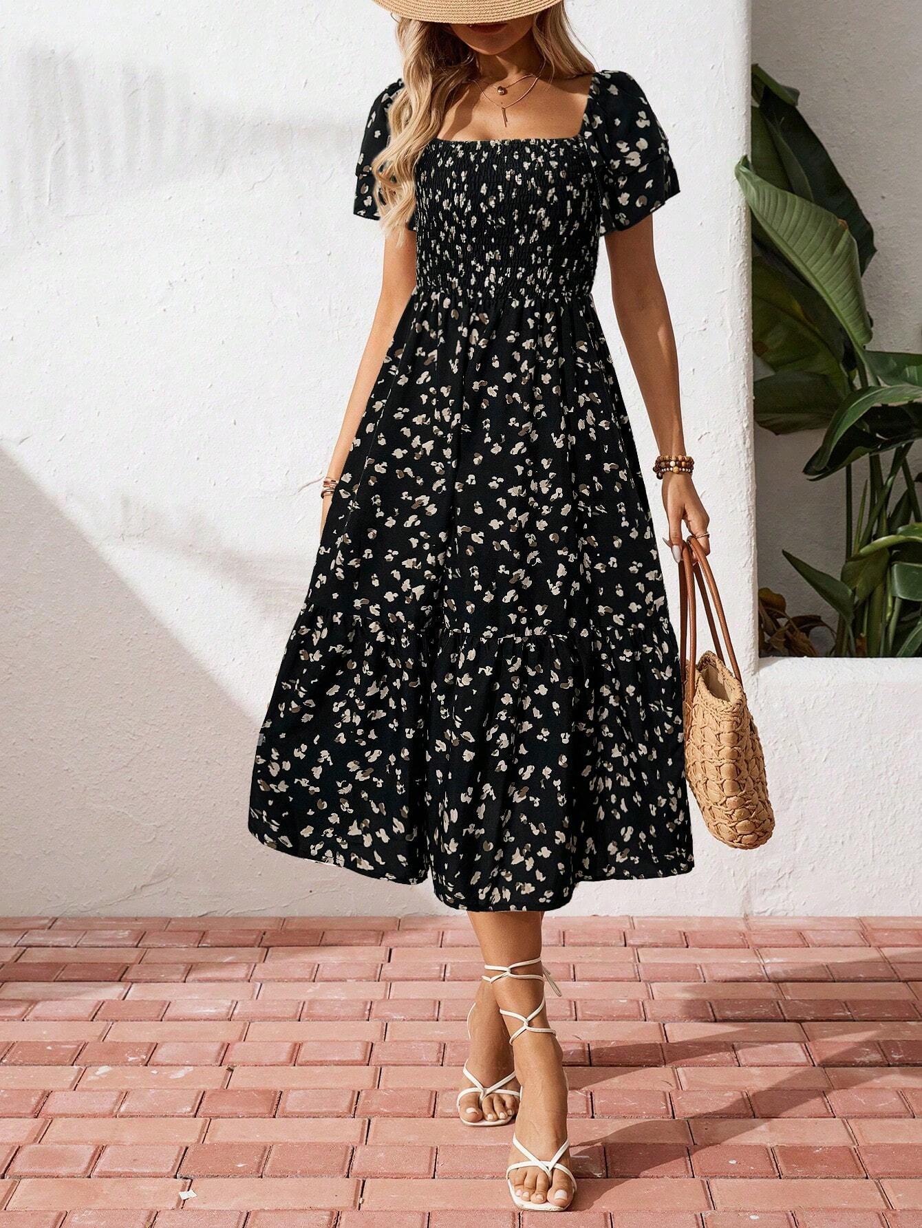 VVZ Women's Casual Printed Ruffle Dress