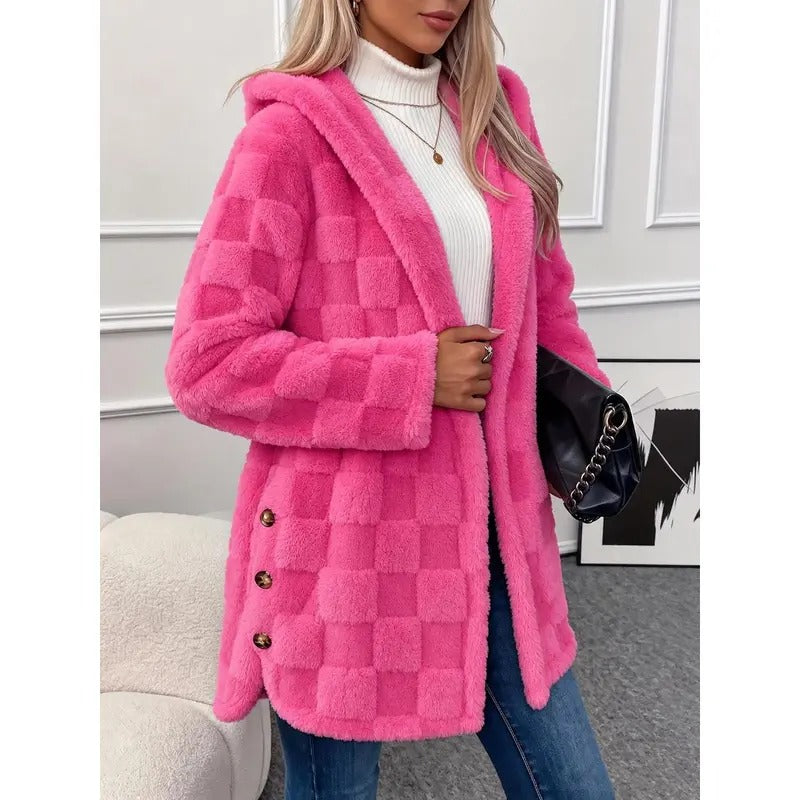 VVZ Women's Fall Winter Warm Fashion Jacquard Hooded Cardigan Long Sleeve Coat