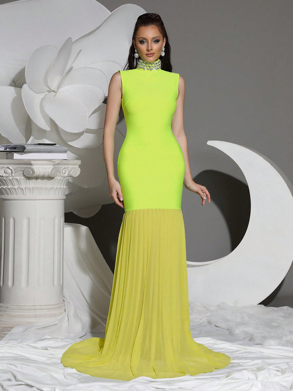 VVZ Women's Long Dress with Mesh Paneling