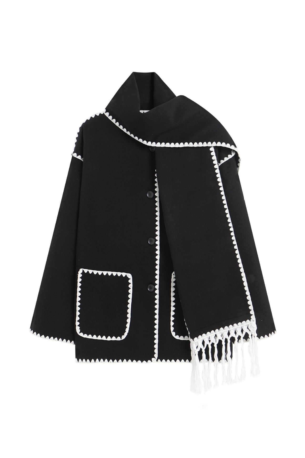 VVZ Contrast Trim Jacket With Matching Scarf