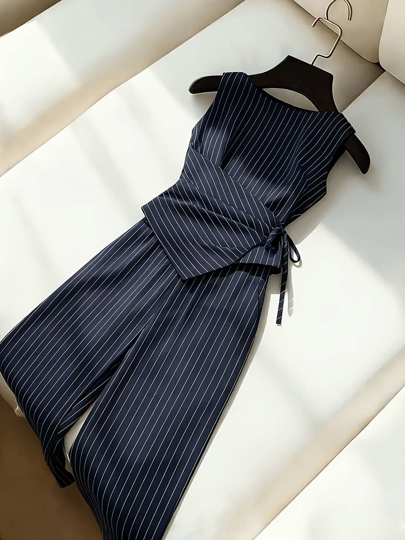 VVZ Women's Striped Tie-Front Tank Top and Straight-Leg Pants Set