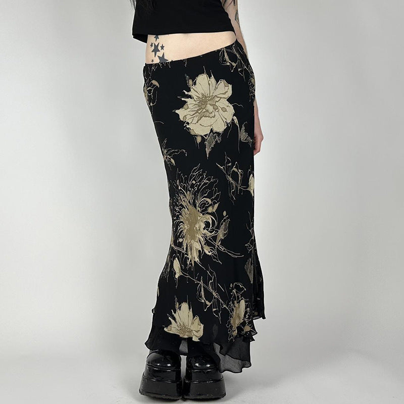 VVZ Women's Floral Tiered Fishtail Skirt