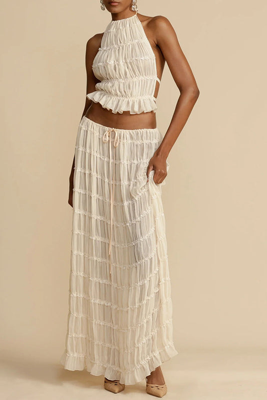 VVZ Sleeveless Ruched Halter Top and Long Skirt