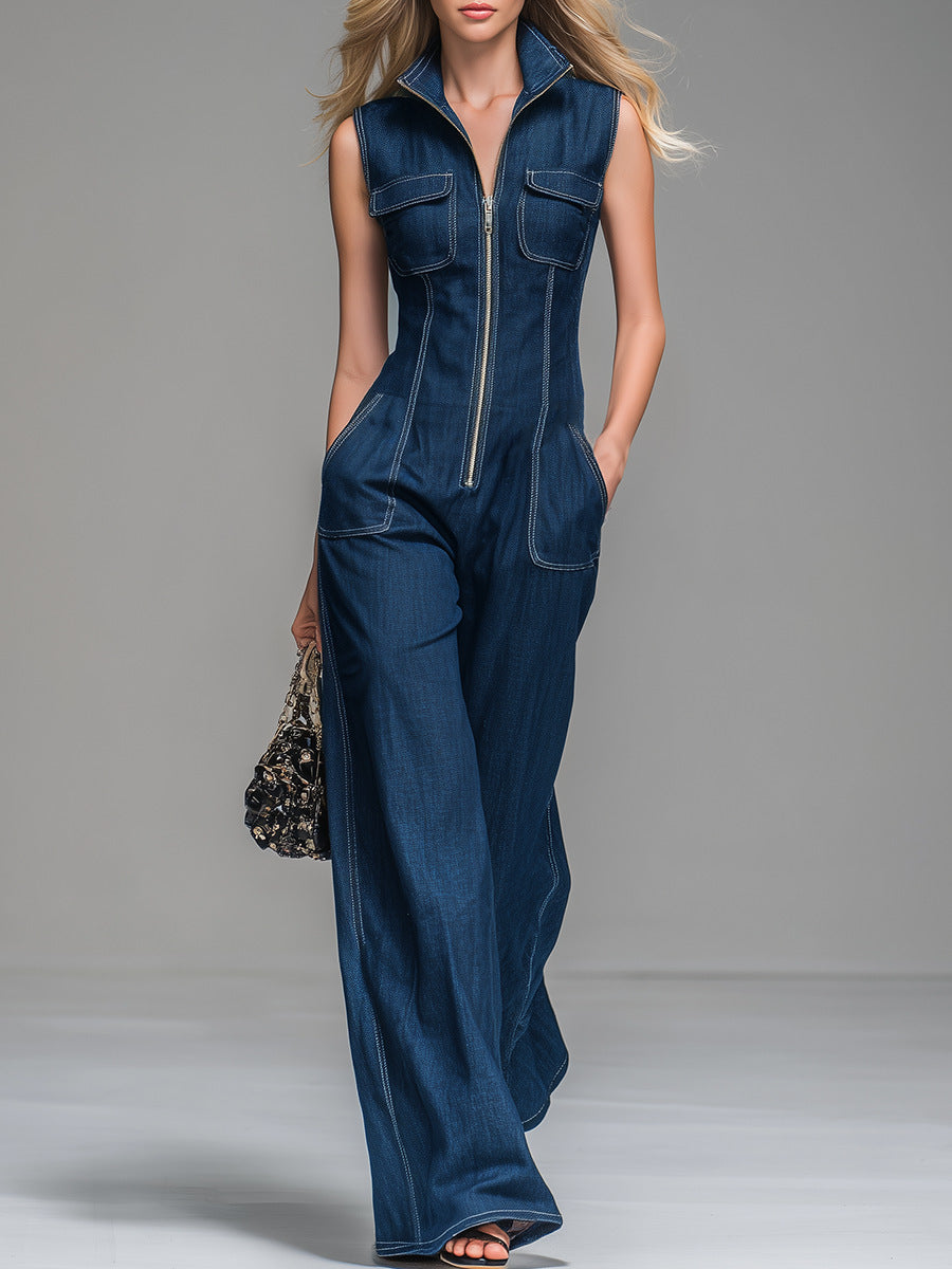 VVZ New Spring/Summer Collection: Retro Casual Denim Jumpsuit